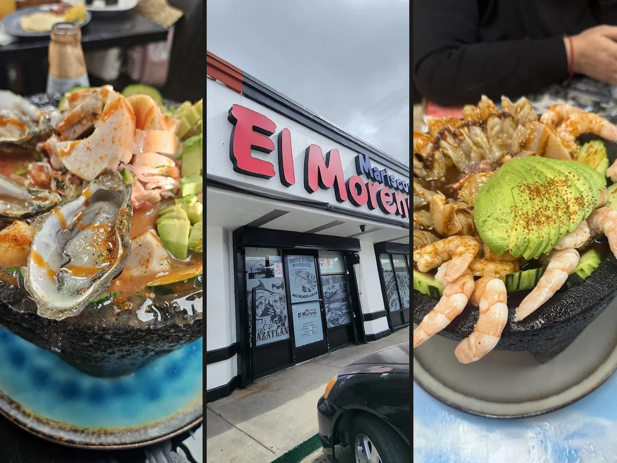 Mexican seafood dishes on simple tableware.