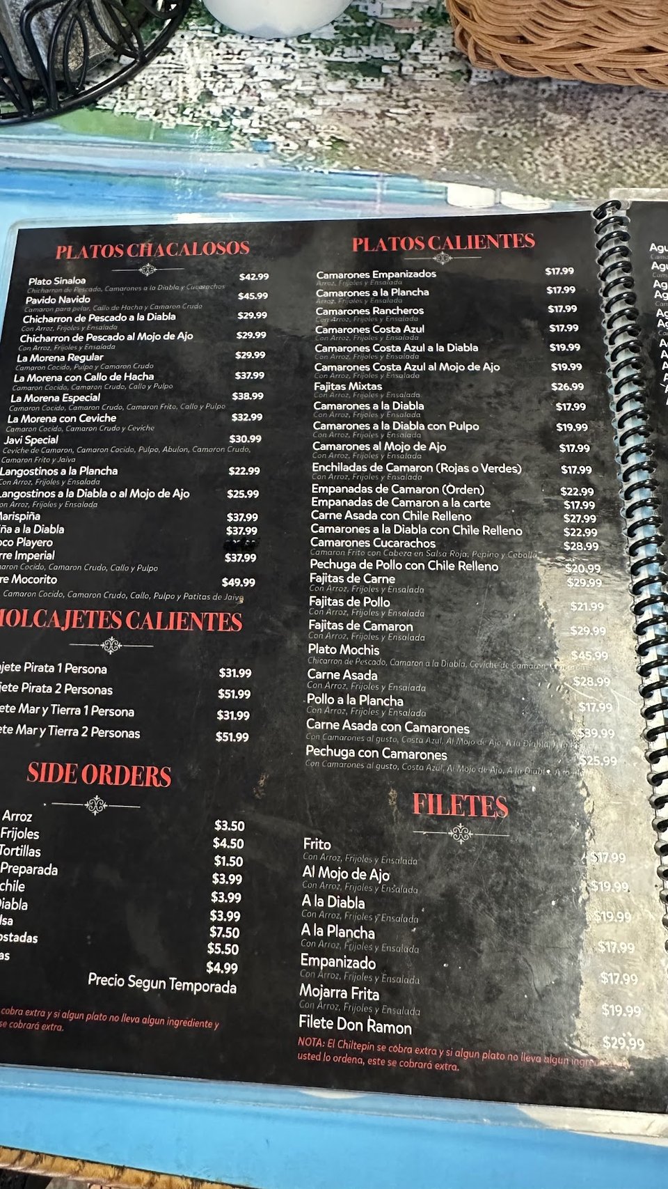 Kids items and beverages on the menu.